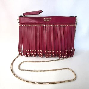 Victoria's Secret Red Fringe Studded Shoulder Bag Purse Gold Tone Chain NWOT - Picture 1 of 12