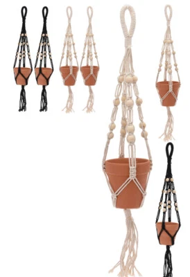 2 x 10cm Terracotta Plant Pots with Macrame Plant Hangers Flowers Herbs Cactus  - Image 1 of 4