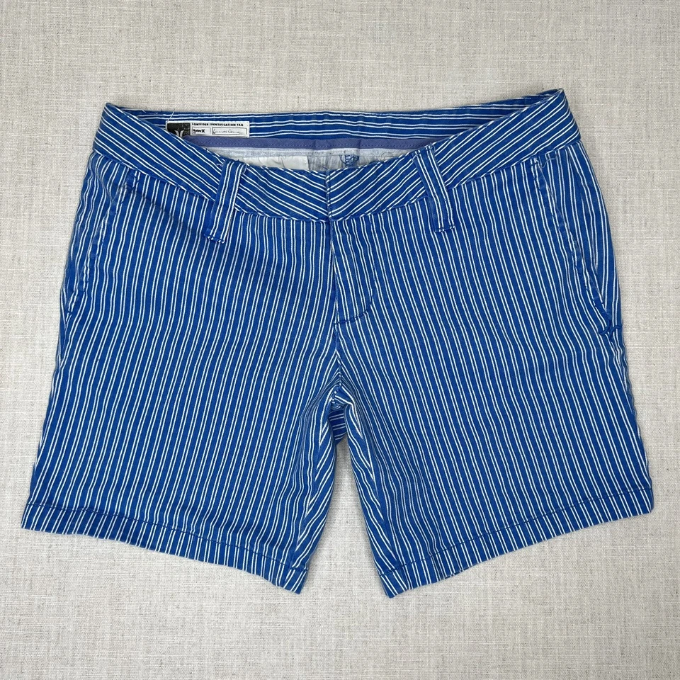Pantalones Cortos Hurley Mujer Junior Talla 5 Azul Blanco Rayas Bolsillos Elastizados Foto 1 de 4