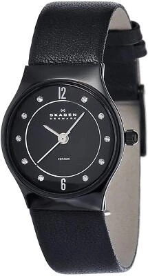 Reloj analógico para mujer Skagen esfera negra 233XSCLB de cuero cerámico Foto 1 de 2