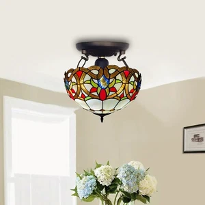 Tiffany Stil Buntglas Deckenlampe 16" Handarbeit Leuchte für Schlafzimmer Wohnen - Bild 1 von 15