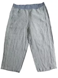 J. JILL Love Linen Pants Size 1X Blue Engineer Stripe Wide Leg Crop Coastal - Picture 1 of 10