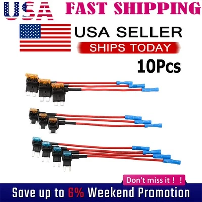 10X 12V Car Add-a-Circuit Fuse Adapter w/ Standard Mini TAP Blade Fuse Holder- - Image 1 of 4