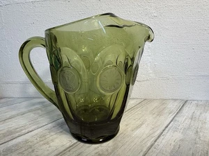 FOSTORIA Vintage Green Glass Coin Pitcher 7 Inch with Handle & Ice Lip - Picture 1 of 7