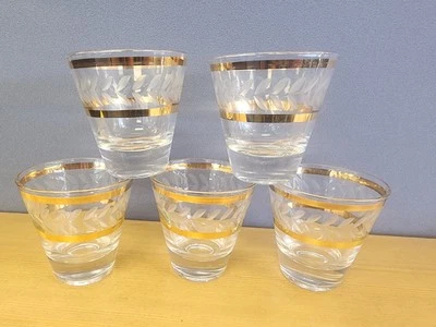 5 vasos de bar MCM vidrio grabado con adornos dorados vasos de agua Lowball elegantes Foto 1 de 4