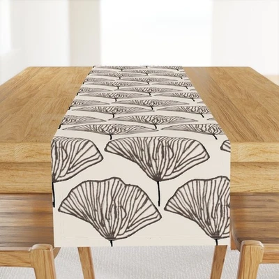 Japandi Farmhouse Art Deco Abstract Ginkgo Leaf Monochrome Printed Table Runner - Image 1 of 4