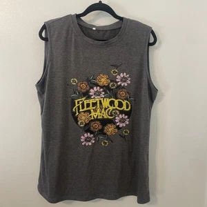 Fleetwood Mac Band Tank Top T-Shirt Women’s XL Gray W/ Floral Design Unbranded - Picture 1 of 13