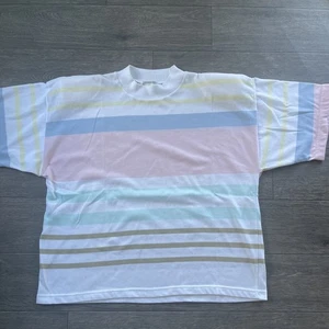 Vintage 90s 62 East Womens Striped Short Sleeve Shirt Size L Shoulder Pads - Picture 1 of 6