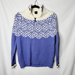 Women's Bogner Fire + Ice Purple & White Fair Isle Quarter Zip Sweater M - Picture 1 of 6