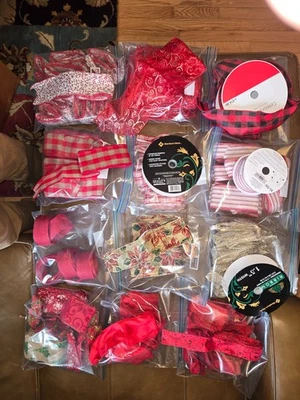 Lot of Christmas Ribbons yds and yds of ribbon a few full rolls and more - Image 1 of 2
