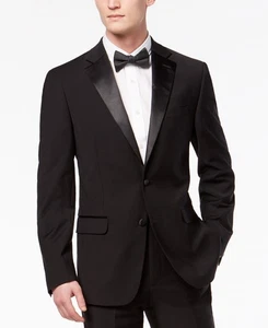 Calvin Klein Mens Slim fit Tuxedo Suit Jacket Blazer 46 L Black Solid Stretch - Picture 1 of 4