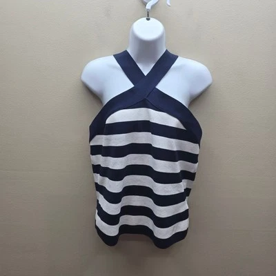 Top Halter Bailey/44 Sin Mangas Rayas Entrecruzado Azul Blanco Rayas Talla XL  Foto 1 de 4