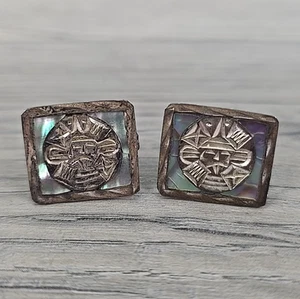 Alpaca Mexico Sterling Silver & Abalone Sun-Face Kachina Design Cufflinks - Picture 1 of 9