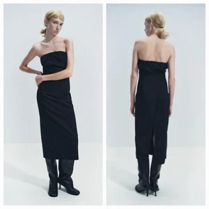 ZARA ZW Strapless Sheath Dress Women's XL Black LBD Formal Party Sexy Midi NEW - Picture 1 of 12