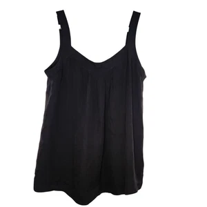EILEEN FISHER Silk Square Neck Camisole Tank Top Black Pleated Womens Large - Picture 1 of 6