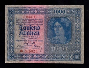 F.C. AUSTRIA , 1000 CORONAS 1922 , MBC ( VF ) , P.78 . - Picture 1 of 2