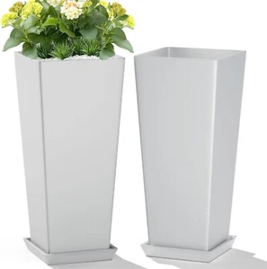 Set of 2 Large Tall Planter for Indoor or Outdoor 24" Tall Flower Pots Tapered - Picture 1 of 5
