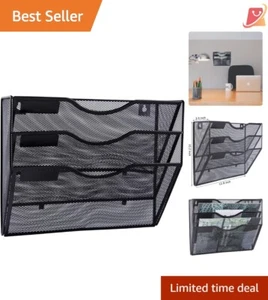 3 Pocket Metal Wall File Organizer, Letter Size Storage for Home Office, Black - Picture 1 of 10