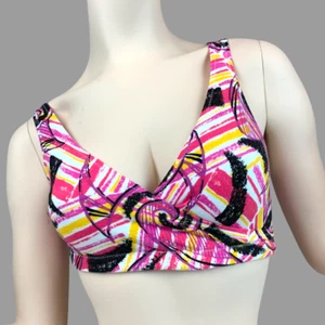 S Vintage 1980s Bright Abstract Neon Sport Bra Cotton Stretch Workout 80s 90s  - Picture 1 of 6