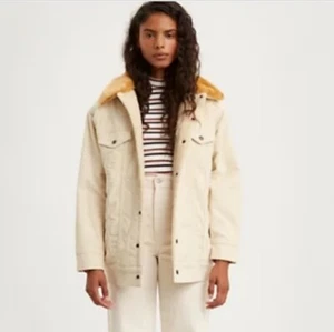 Levi's Sherpa Lined Corduroy Cream Tan Jacket Faux Fur Women's Size M NWT - Picture 1 of 6