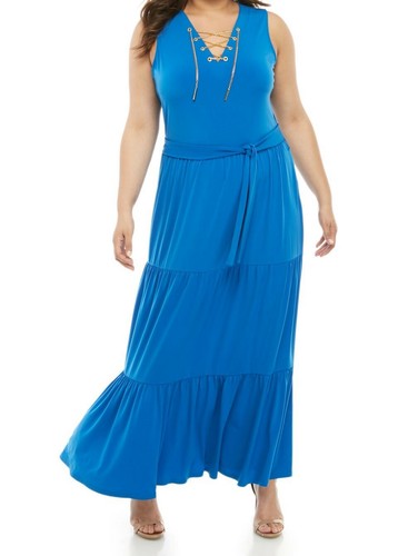 Maxi abito stringato catena Michael Kors nuovo con etichette $155 Michael Kors blu greco L o P (PXS)