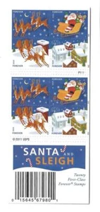 2012 HOLIDAY SANTA & SLEIGH BOOKLET SCOTT 4715b PANE OF 20 STAMPS FOREVER MNH - Picture 1 of 1
