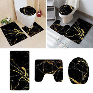 Black And Gold 3 Pieces Bathroom Rugs Set Bath Rug Mat And Toilet Lid Cover