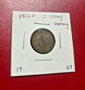 1962-D Germany Two Pfennig Coin - Nice World Coin !!! - Picture 1 of 2