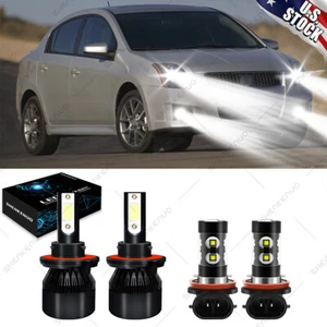 For Nissan Sentra 2007 2008 2009-4pc 6000K LED Headlight + Fog Light Bulbs Combo - Picture 1 of 12