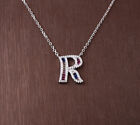 R LETTER SIMULATED RUBY .925 SOLID STERLING SILVER NECKLACE #34012