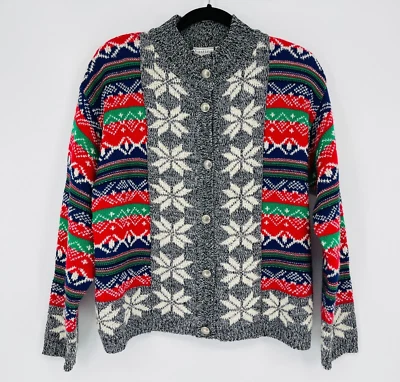 Cárdigan geométrico Hasting & Smith colorido de colección años 90 para mujer grueso tejido retro S Foto 1 de 4