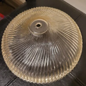 VINTAGE PRESSED GLASS RIBBED FLUSH CEILING LIGHT COVER 10" - Picture 1 of 4