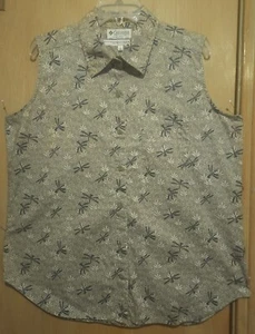 Vtg Columbia Sports Wear Shirt Womens XL Sleeveless Green Dragonfly Print - Picture 1 of 7