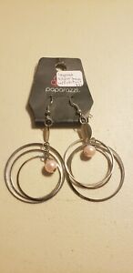 Paparazzi Earrings (new) #852 LAYERED SILVER HOOPS W/ PINK PEARLS