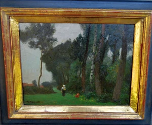 Eugen Kampf *1861 Aquisgrana MADRE E BAMBINO NEL VERDE Düsseldorf quadro da sogno dipinto - Foto 1 di 11