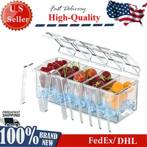 Ice Chilled 5 Compartment Condiment Server Caddy| Plastic Serving Tray Container - Picture 1 of 15