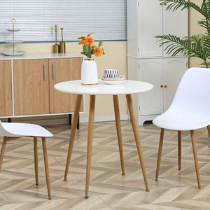 Modern Dining Table with Matte Round Top Metal Base for 2 People Kitchen White - Picture 1 of 11