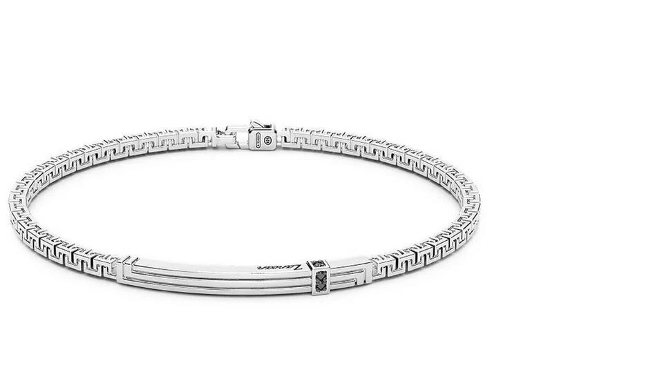 Zancan Bracciale Uomo in argento con spinelli neri placchetta e catena EXB817 - Immagine 1 di 1