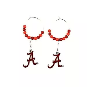 ONE PAIR OF UNIV. OF ALABAMA CRIMSON TIDE EARRINGS W/ LOGO & 10 "BEADS" ON HOOP - Picture 1 of 1