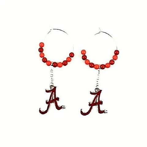ONE PAIR OF UNIV. OF ALABAMA CRIMSON TIDE EARRINGS W/ LOGO & 10 "BEADS" ON HOOP Cover