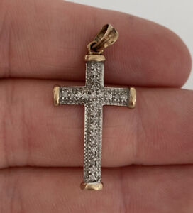 9ct Gold Diamond Vintage Cross Pendant, 9k 375