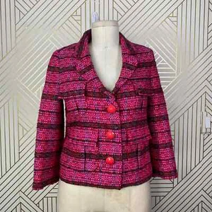 Kate Spade New York Pink Magenta Tweed Blazer Button Front Preppy Size 0 - Picture 1 of 11