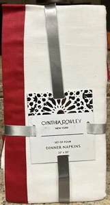 Cynthia Rowley White With Red Border Cotton Cloth Napkins Set Of 4￼ - Picture 1 of 1