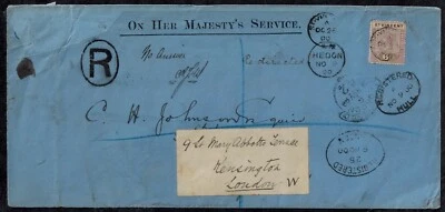 Cubierta registrada St. Vincent 1902 OHMS con etiquetas de registro muy raras y SG 72 Foto 1 de 4