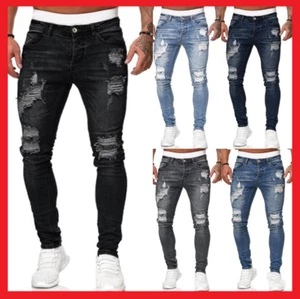 Pantalones Para Hombres de Vestir Elegante Moda Pantalón Vaquero Jeans Rasgados - Picture 1 of 17