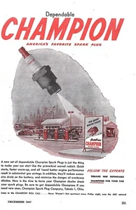VINTAGE 1947 CHAMPION SPARK PLUGS SERVICE STATION PRINT AD - Picture 1 of 1