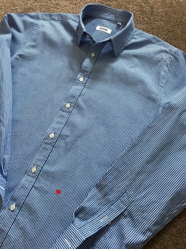 GORGEOUS MOSCHINO BLUE BENGAL STRIPE HEART SHIRT 16 COLLAR EU 41