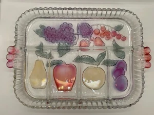 Indiana Glass RAINBOW MIST Divided Relish Tray Fruit Pattern 5 Part 12 3/4" - Picture 1 of 17