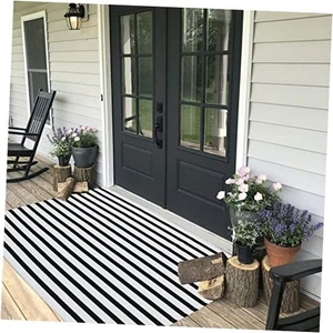 Schwarz und Weiß Outdoor Teppich 35,4" x59" Veranda Teppich Türmatte Waschbar  - Bild 1 von 7