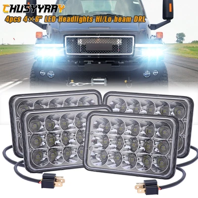 4PCS Fit for GMC c4500 C5500 Topkick 2003-2009 4x6inch LED Headlights Hi/Lo DRL - Image 1 of 4